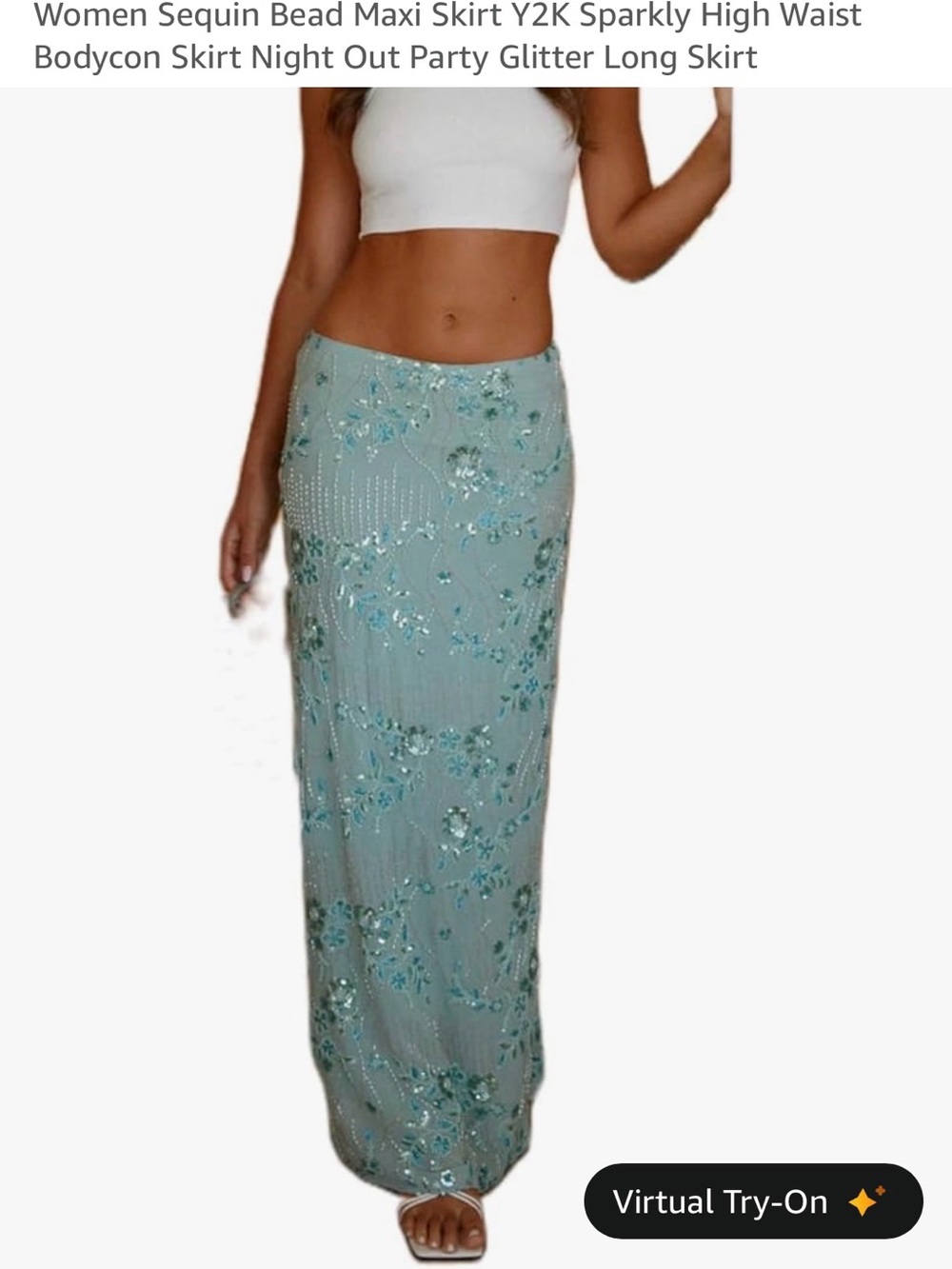Sequin Embellished Maxi Skirt - Aqua Blue